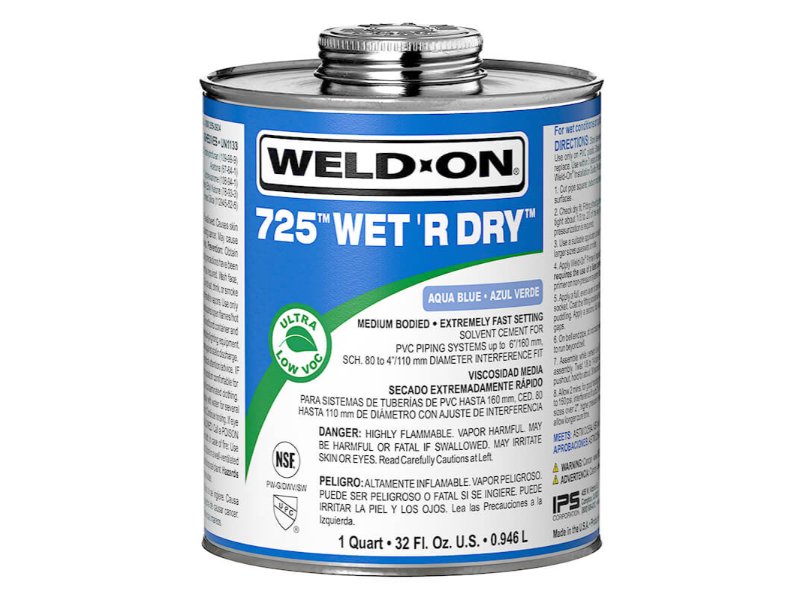 Weld-On 725 PVC Solvent Cement Wet 'R Dry Aqua Blue 473ml
