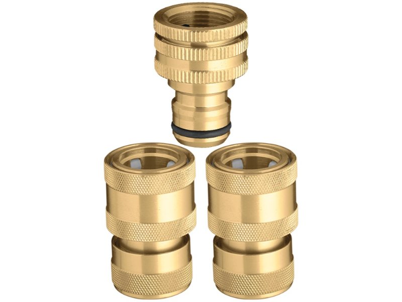 Brass Hose End Set, Universal Tap Adaptor, + 2 Brass Joiners, carded
