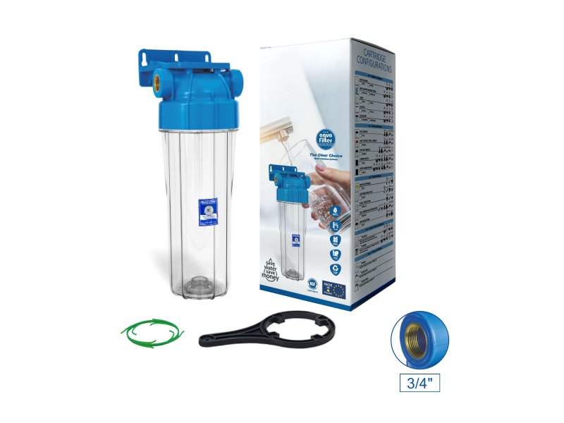 Aquafilter Housing 10in Std Clear Bowl 20mm c/w Bracket & Wrench