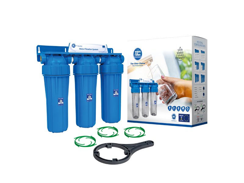 Aquafilter Triple Housing Kit 10in Std Blue 20mm c/w Bracket & Spanner
