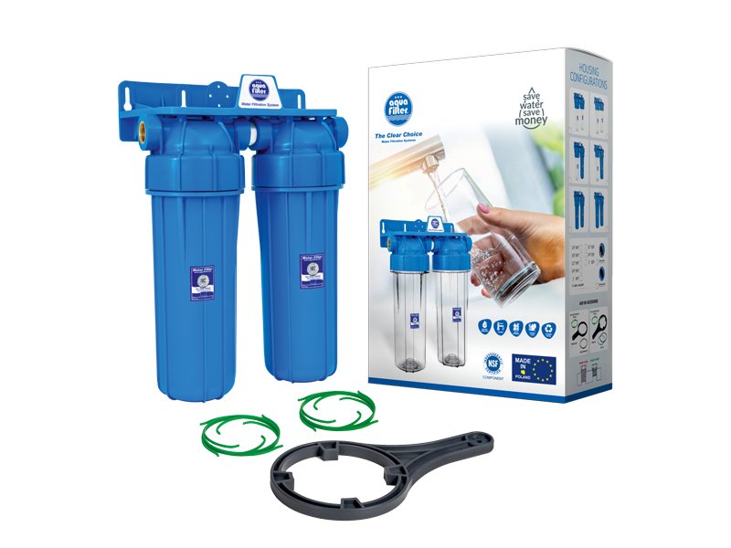 Aquafilter Twin Housing Kit 10in Std Blue 20mm c/w Bracket & Spanner
