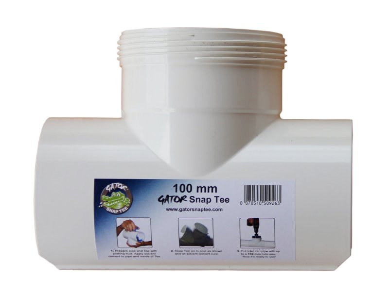 Gator Snap Tee for 100mm (110mm) PVC Stormwater Pipe