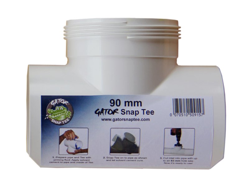 Gator Snap Tee for 90mm PVC Stormwater Pipe